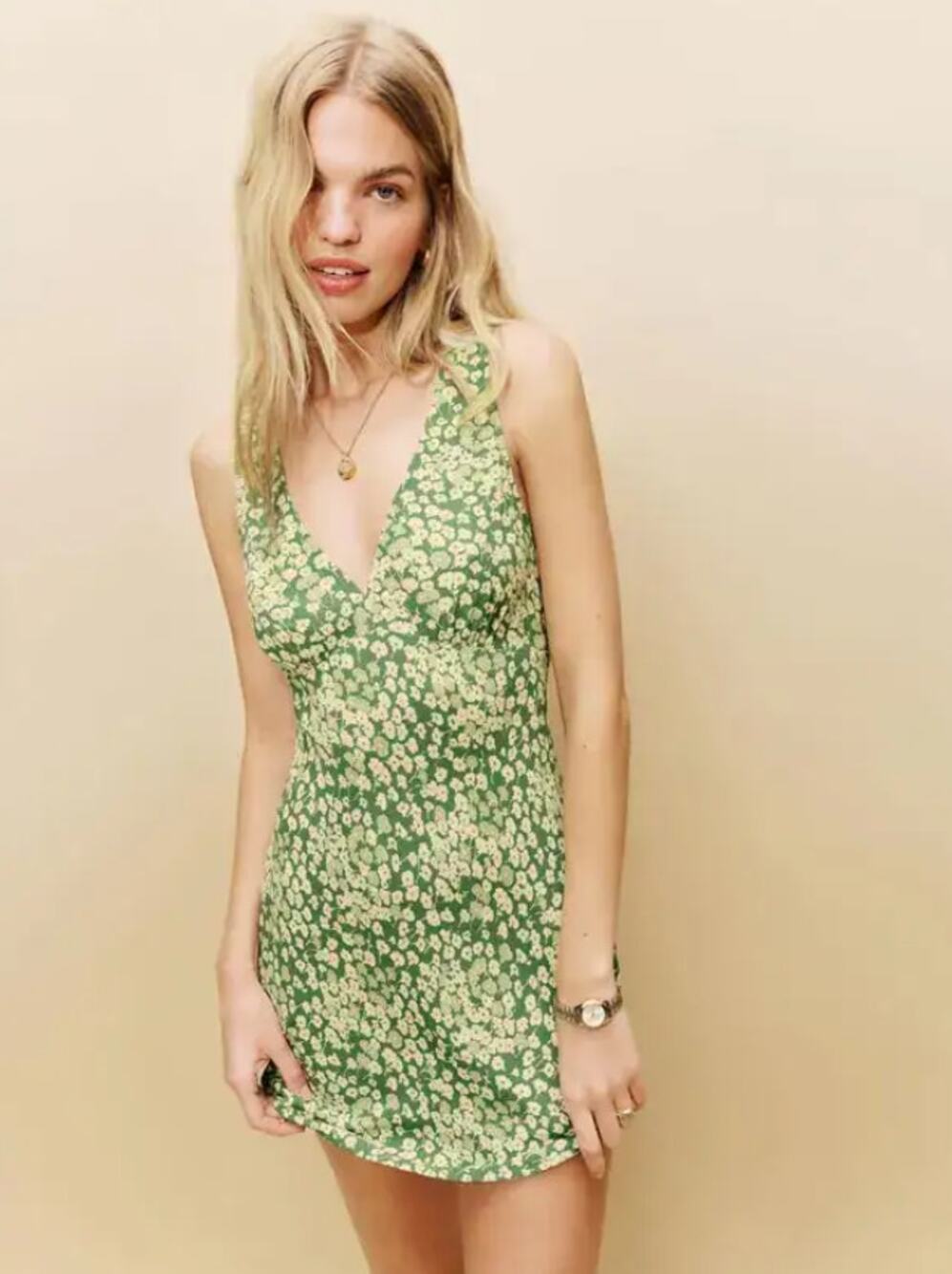 Reformation Green Floral Calix Dress Mento Summer Casual V Neck Sleeveless XS